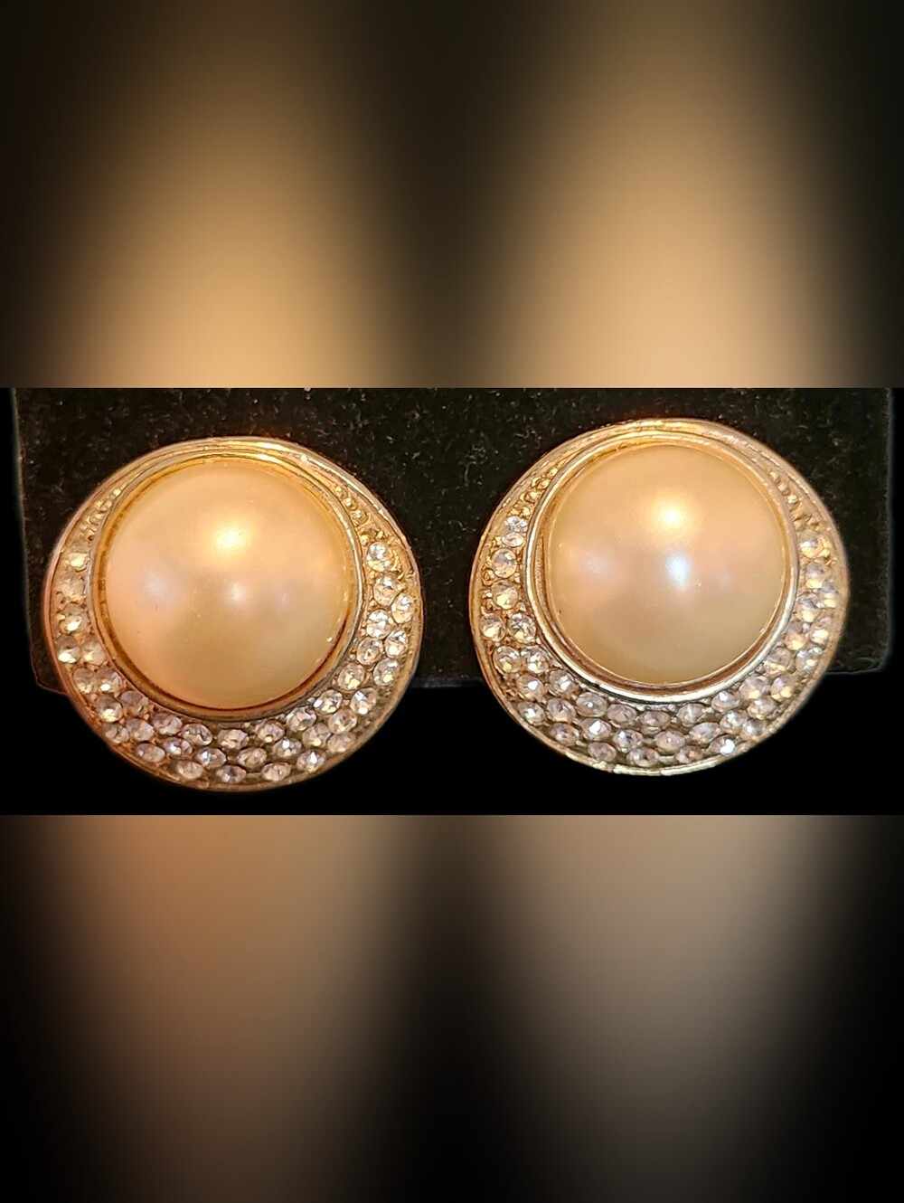 Vintage Hobé Faux Pearl & Rhinestone Clip On Earrings